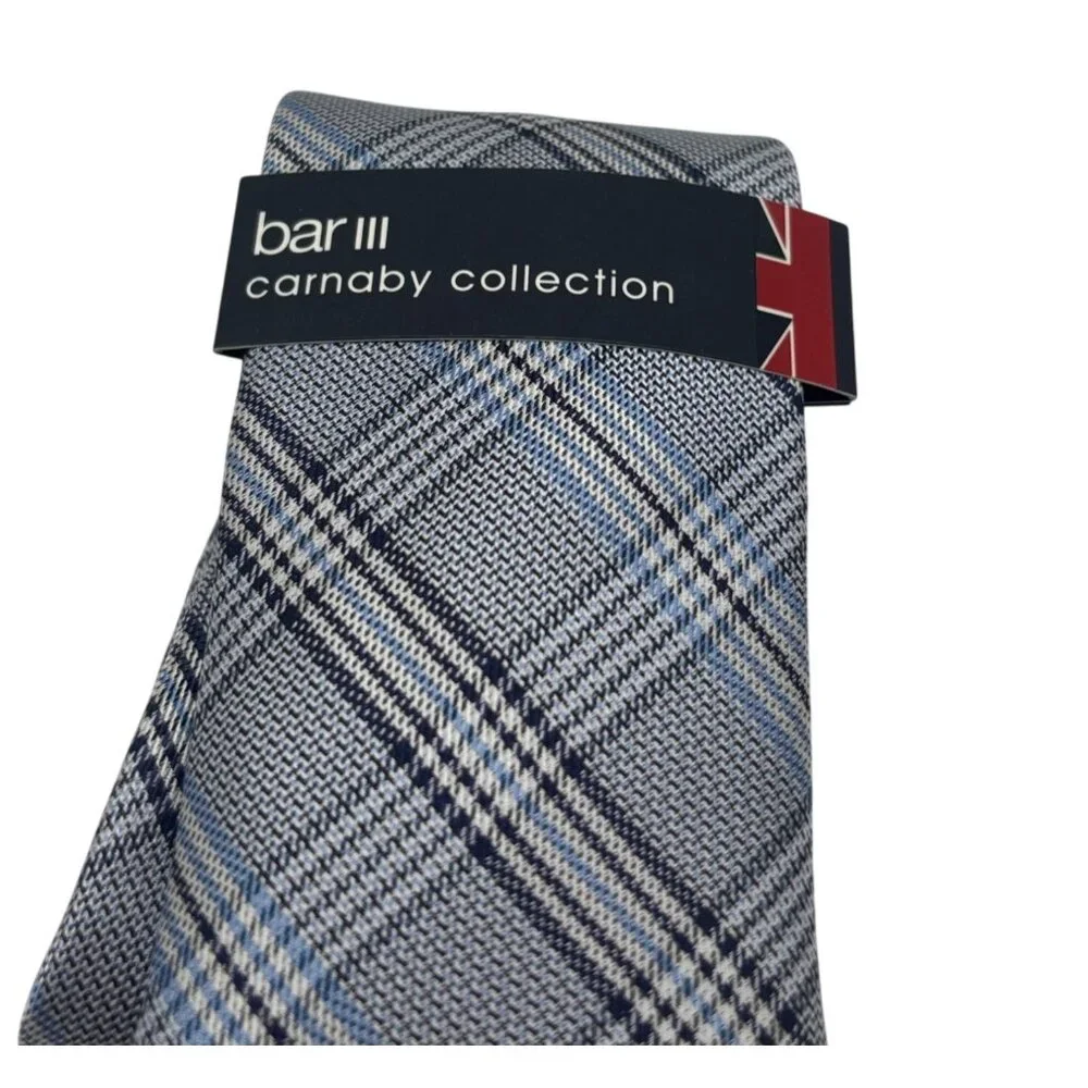 BAR III Carnaby Collection Harp Plaid Men’s Necktie, Blue, OS